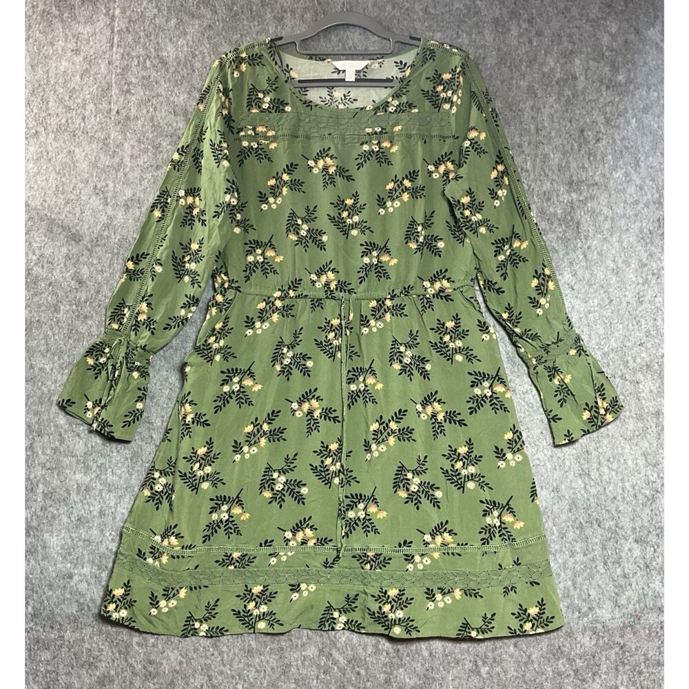 Lauren Conrad Dress Women Large Green Floral Pockets Knee Length Cottage Prairie